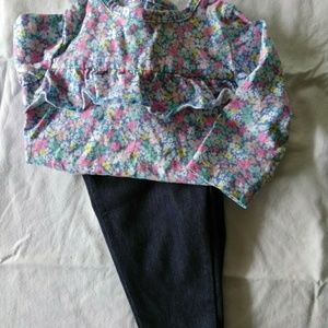 3M Carter Baby Girl Ruffled Onesie & Denim Set